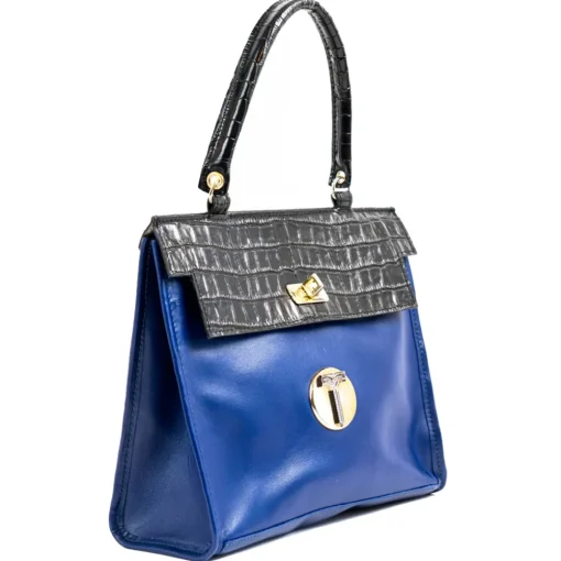 Miriam Tirinzoni Bags-- Blue and Black Calf Leather Bag with Crocodile Print - Bags - Luxury Exclusive Collection - Avvenice