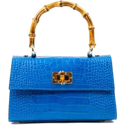 Miriam Tirinzoni Bags-- Blue Calf Leather Bag with Crocodile Print - Bags - Luxury Exclusive Collection - Avvenice