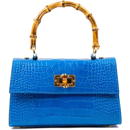 Miriam Tirinzoni Bags-- Blue Calf Leather Bag with Crocodile Print - Bags - Luxury Exclusive Collection - Avvenice