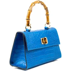 Miriam Tirinzoni Bags-- Blue Calf Leather Bag with Crocodile Print - Bags - Luxury Exclusive Collection - Avvenice