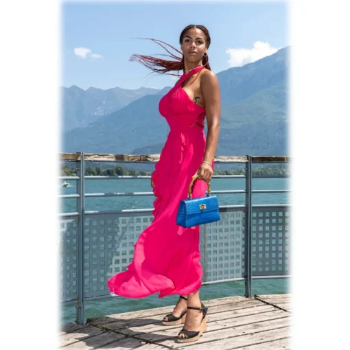 Miriam Tirinzoni Bags-- Blue Calf Leather Bag with Crocodile Print - Bags - Luxury Exclusive Collection - Avvenice