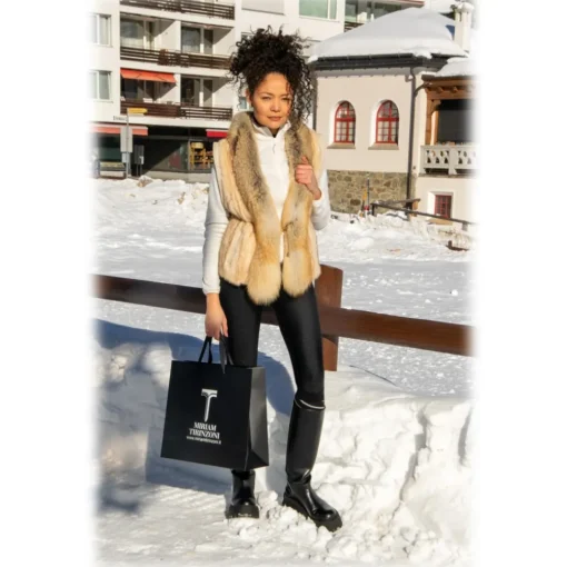 Miriam Tirinzoni Jackets-- Fox Fur Vest - Caramel - Vest - Luxury Exclusive Collection - Avvenice