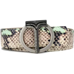 Miriam Tirinzoni Belts-- Grey and Green Calf Leather Belt with Python Print - Belt - Luxury Exclusive Collection - Avvenice