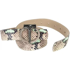 Miriam Tirinzoni Belts-- Grey and Green Calf Leather Belt with Python Print - Belt - Luxury Exclusive Collection - Avvenice