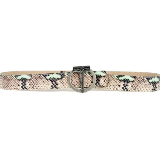 Miriam Tirinzoni Belts-- Grey and Green Calf Leather Belt with Python Print - Belt - Luxury Exclusive Collection - Avvenice