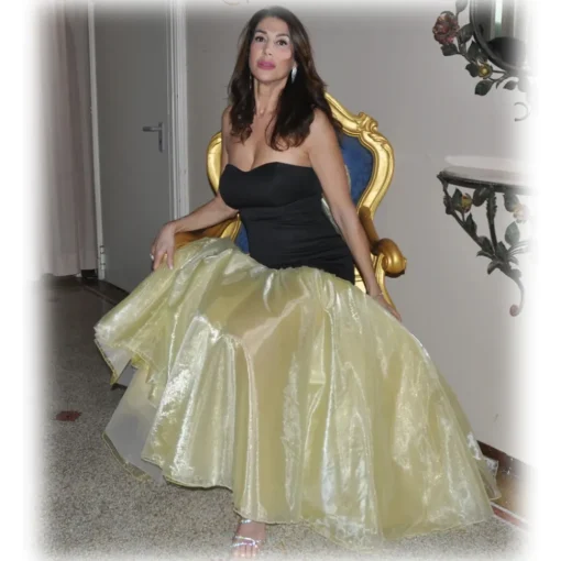 Miriam Tirinzoni Dresses-- Long Black Dress with Yellow Tulle on The Bottom - Dresses - Luxury Exclusive Collection - Avvenice