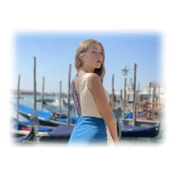 Miriam Tirinzoni Dresses-- Long Tailored Dress - Blue and Creamy White - Dresses - Luxury Exclusive Collection - Avvenice