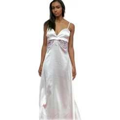 Miriam Tirinzoni Dresses-- White Dress with Lilac Lace Details - Dresses - Luxury Exclusive Collection - Avvenice