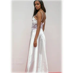 Miriam Tirinzoni Dresses-- White Dress with Lilac Lace Details - Dresses - Luxury Exclusive Collection - Avvenice