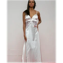 Miriam Tirinzoni Dresses-- White Dress with Lilac Lace Details - Dresses - Luxury Exclusive Collection - Avvenice