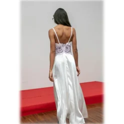 Miriam Tirinzoni Dresses-- White Dress with Lilac Lace Details - Dresses - Luxury Exclusive Collection - Avvenice