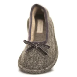 Neck Mate - Asolo Slippers-- Artisan Woman Slippers - Ballerina in Wool Braided Cotta - Medium Gray - Avvenice