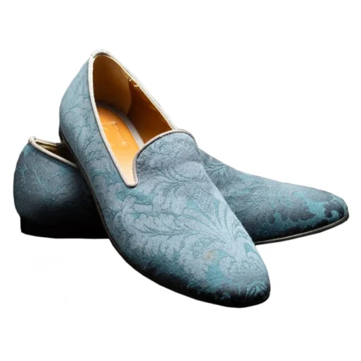 Venetian Reflections by Nicolao Slippers-Nicolao Atelier - Damask Slipper Shoe - Light Blue Color Man - Shoe - Made in Italy - Luxury Exclusive Collection - Avvenice