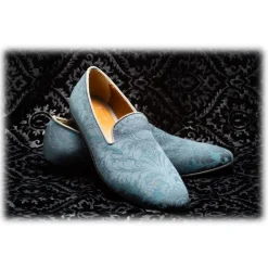 Venetian Reflections by Nicolao Slippers-Nicolao Atelier - Damask Slipper Shoe - Light Blue Color Man - Shoe - Made in Italy - Luxury Exclusive Collection - Avvenice
