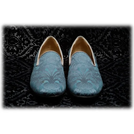 Venetian Reflections by Nicolao Slippers-Nicolao Atelier - Damask Slipper Shoe - Light Blue Color Man - Shoe - Made in Italy - Luxury Exclusive Collection - Avvenice