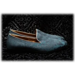 Venetian Reflections by Nicolao Slippers-Nicolao Atelier - Damask Slipper Shoe - Light Blue Color Man - Shoe - Made in Italy - Luxury Exclusive Collection - Avvenice