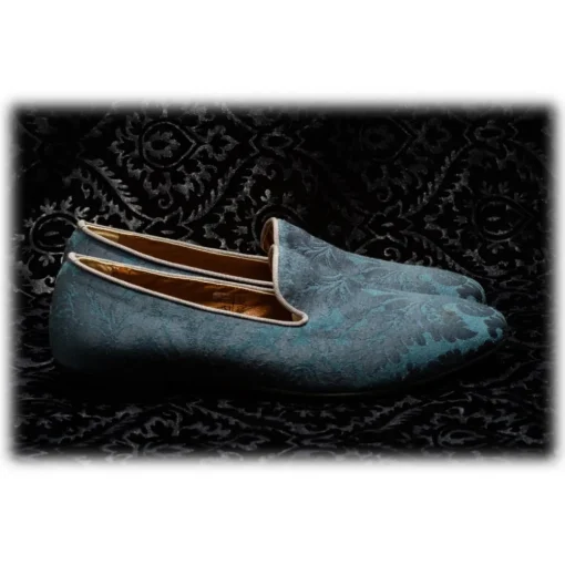 Venetian Reflections by Nicolao Slippers-Nicolao Atelier - Damask Slipper Shoe - Light Blue Color Man - Shoe - Made in Italy - Luxury Exclusive Collection - Avvenice