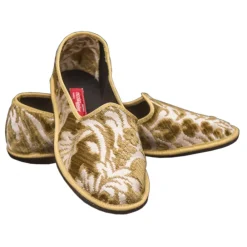 Venetian Reflections by Nicolao Shoes-Nicolao Atelier - Furlana Slipper in Gold Green Silk Brocade - Woman - Shoe - Made in Italy - Luxury Exclusive Collection - Avvenice