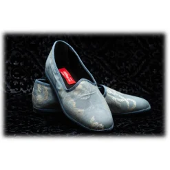 Venetian Reflections by Nicolao Slippers-Nicolao Atelier - Furlana Slipper in Damask - Blue Color Woman - Shoe - Made in Italy - Luxury Exclusive Collection - Avvenice