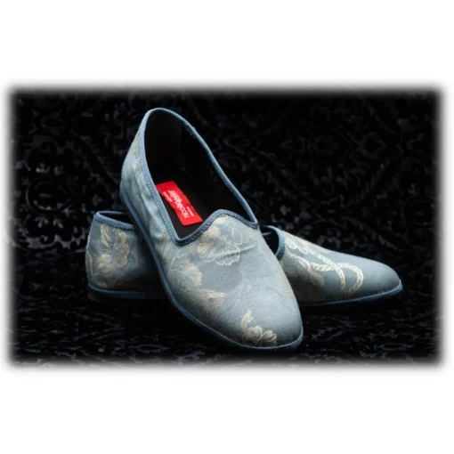 Venetian Reflections by Nicolao Slippers-Nicolao Atelier - Furlana Slipper in Damask - Blue Color Woman - Shoe - Made in Italy - Luxury Exclusive Collection - Avvenice
