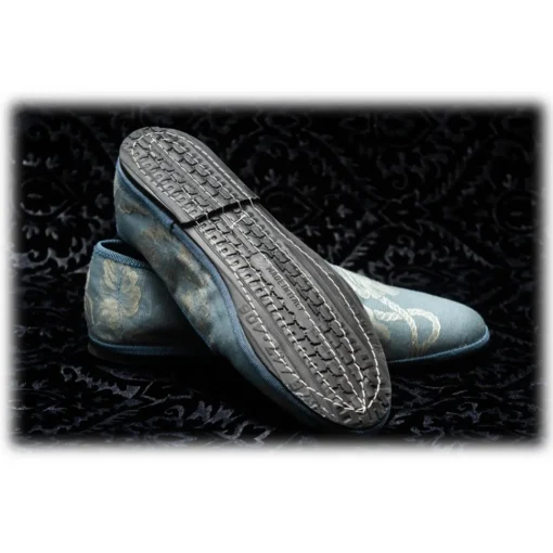 Venetian Reflections by Nicolao Slippers-Nicolao Atelier - Furlana Slipper in Damask - Blue Color Woman - Shoe - Made in Italy - Luxury Exclusive Collection - Avvenice