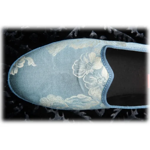 Venetian Reflections by Nicolao Slippers-Nicolao Atelier - Furlana Slipper in Damask - Blue Color Woman - Shoe - Made in Italy - Luxury Exclusive Collection - Avvenice