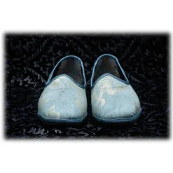 Venetian Reflections by Nicolao Slippers-Nicolao Atelier - Furlana Slipper in Damask - Blue Color Woman - Shoe - Made in Italy - Luxury Exclusive Collection - Avvenice