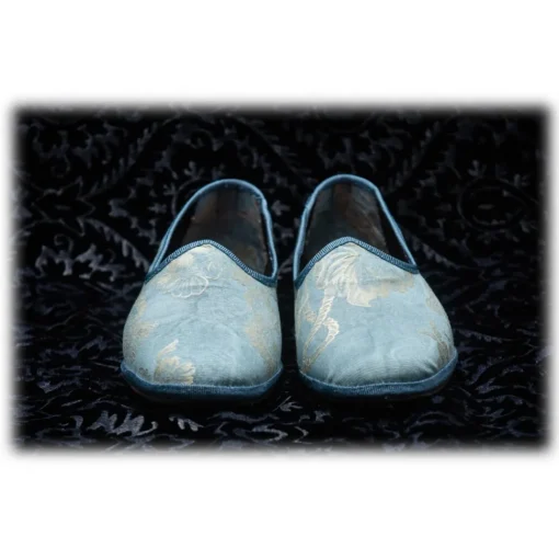 Venetian Reflections by Nicolao Slippers-Nicolao Atelier - Furlana Slipper in Damask - Blue Color Woman - Shoe - Made in Italy - Luxury Exclusive Collection - Avvenice