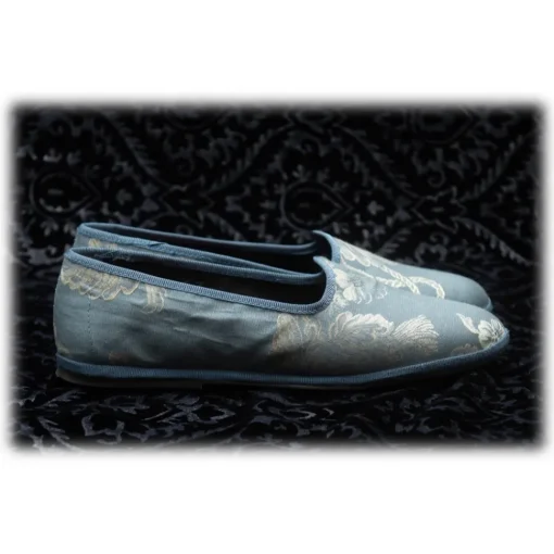 Venetian Reflections by Nicolao Slippers-Nicolao Atelier - Furlana Slipper in Damask - Blue Color Woman - Shoe - Made in Italy - Luxury Exclusive Collection - Avvenice