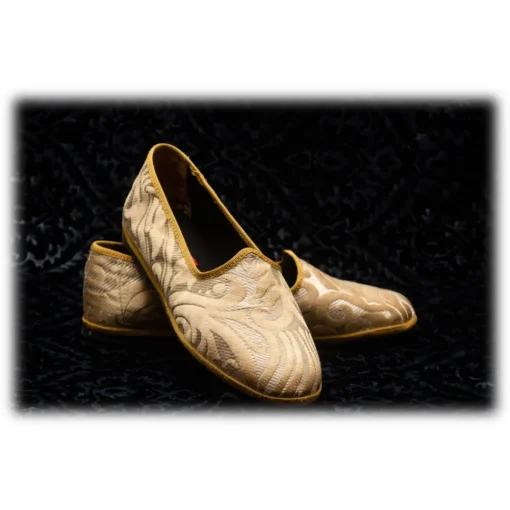 Venetian Reflections by Nicolao Slippers-Nicolao Atelier - Furlana Slipper in Damask - Gold Color Woman - Shoe - Made in Italy - Luxury Exclusive Collection - Avvenice