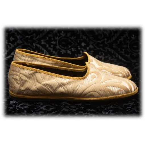 Venetian Reflections by Nicolao Slippers-Nicolao Atelier - Furlana Slipper in Damask - Gold Color Woman - Shoe - Made in Italy - Luxury Exclusive Collection - Avvenice