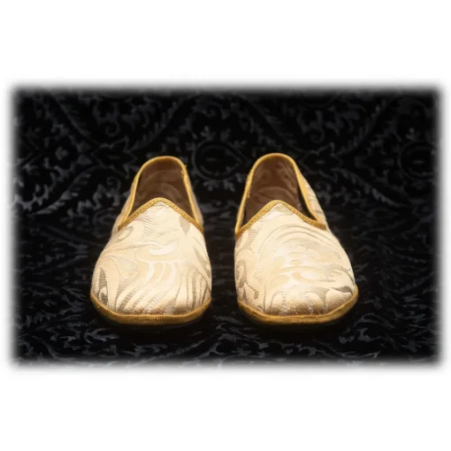 Venetian Reflections by Nicolao Slippers-Nicolao Atelier - Furlana Slipper in Damask - Gold Color Woman - Shoe - Made in Italy - Luxury Exclusive Collection - Avvenice