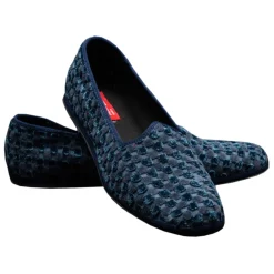 Venetian Reflections by Nicolao Slippers-Nicolao Atelier - Furlana Slipper in Velvet - Blue Color Man - Shoe - Made in Italy - Luxury Exclusive Collection - Avvenice