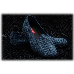 Venetian Reflections by Nicolao Slippers-Nicolao Atelier - Furlana Slipper in Velvet - Blue Color Man - Shoe - Made in Italy - Luxury Exclusive Collection - Avvenice