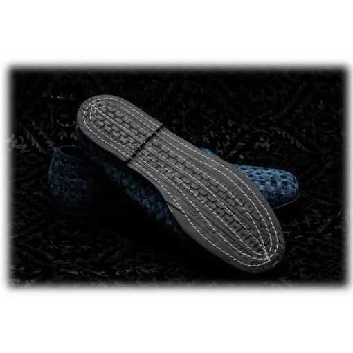 Venetian Reflections by Nicolao Slippers-Nicolao Atelier - Furlana Slipper in Velvet - Blue Color Man - Shoe - Made in Italy - Luxury Exclusive Collection - Avvenice