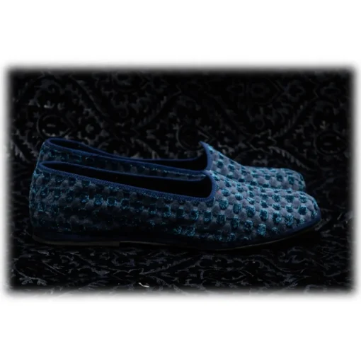 Venetian Reflections by Nicolao Slippers-Nicolao Atelier - Furlana Slipper in Velvet - Blue Color Man - Shoe - Made in Italy - Luxury Exclusive Collection - Avvenice