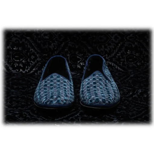 Venetian Reflections by Nicolao Slippers-Nicolao Atelier - Furlana Slipper in Velvet - Blue Color Man - Shoe - Made in Italy - Luxury Exclusive Collection - Avvenice