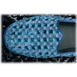 Venetian Reflections by Nicolao Slippers-Nicolao Atelier - Furlana Slipper in Velvet - Blue Color Man - Shoe - Made in Italy - Luxury Exclusive Collection - Avvenice