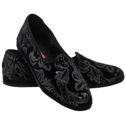 Venetian Reflections by Nicolao Slippers-Nicolao Atelier - Furlana Slipper Silk Velvet - Black Silver Motifs Woman - Shoe - Made in Italy - Luxury Exclusive Collection - Avvenice