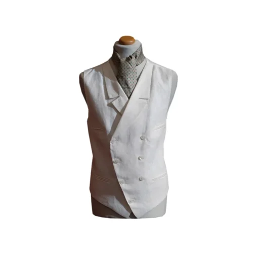 Venetian Reflections by Nicolao Jackets|Dresses-Nicolao Atelier - 30's Vest - White Linen Man - Vest - Made in Italy - Luxury Exclusive Collection - Avvenice