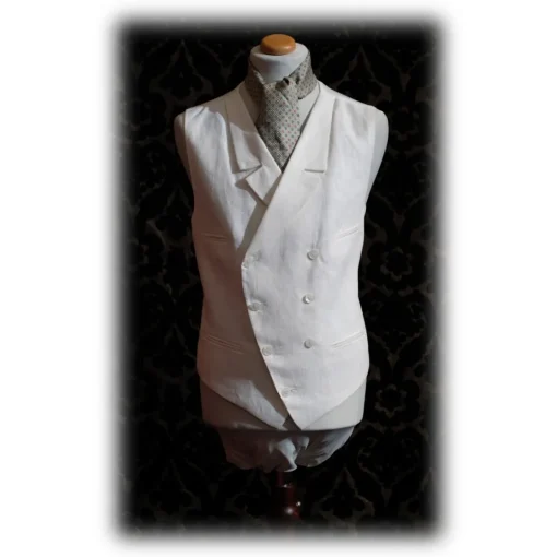 Venetian Reflections by Nicolao Jackets|Dresses-Nicolao Atelier - 30's Vest - White Linen Man - Vest - Made in Italy - Luxury Exclusive Collection - Avvenice
