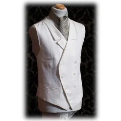 Venetian Reflections by Nicolao Jackets|Dresses-Nicolao Atelier - 30's Vest - White Linen Man - Vest - Made in Italy - Luxury Exclusive Collection - Avvenice