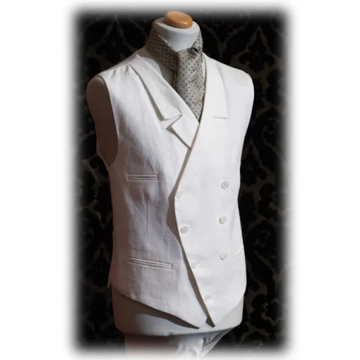 Venetian Reflections by Nicolao Jackets|Dresses-Nicolao Atelier - 30's Vest - White Linen Man - Vest - Made in Italy - Luxury Exclusive Collection - Avvenice