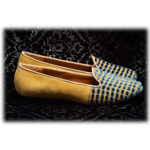 Venetian Reflections by Nicolao Slippers-Nicolao Atelier - Silk Velvet Slipper Shoe - Blue Gold Woman - Shoe - Made in Italy - Luxury Exclusive Collection - Avvenice