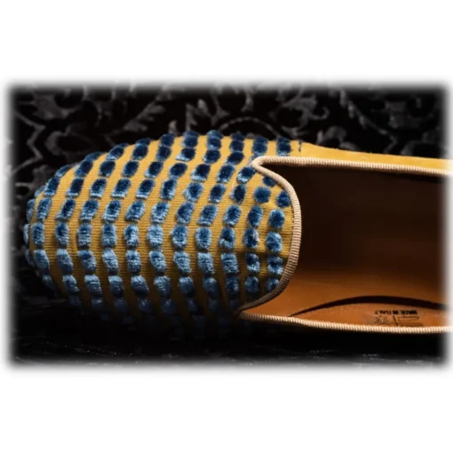 Venetian Reflections by Nicolao Slippers-Nicolao Atelier - Silk Velvet Slipper Shoe - Blue Gold Woman - Shoe - Made in Italy - Luxury Exclusive Collection - Avvenice