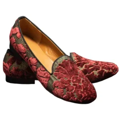 Venetian Reflections by Nicolao Slippers-Nicolao Atelier - Silk Velvet Brocade Slipper - Bordeaux Woman - Shoe - Made in Italy - Luxury Exclusive Collection - Avvenice