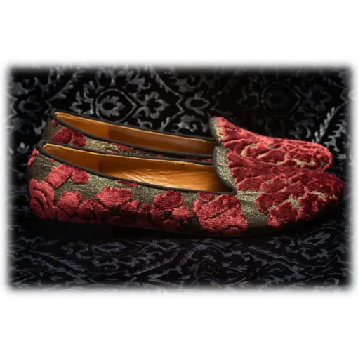 Venetian Reflections by Nicolao Slippers-Nicolao Atelier - Silk Velvet Brocade Slipper - Bordeaux Woman - Shoe - Made in Italy - Luxury Exclusive Collection - Avvenice