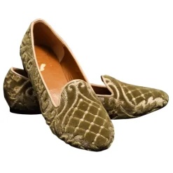 Venetian Reflections by Nicolao Slippers-Nicolao Atelier - Slipper Shoe in Velvet Brocade - Sage Green Color Woman - Shoe - Made in Italy - Luxury Exclusive Collection - Avvenice