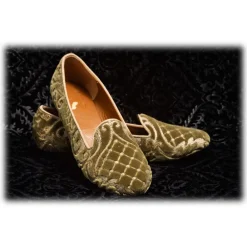 Venetian Reflections by Nicolao Slippers-Nicolao Atelier - Slipper Shoe in Velvet Brocade - Sage Green Color Woman - Shoe - Made in Italy - Luxury Exclusive Collection - Avvenice
