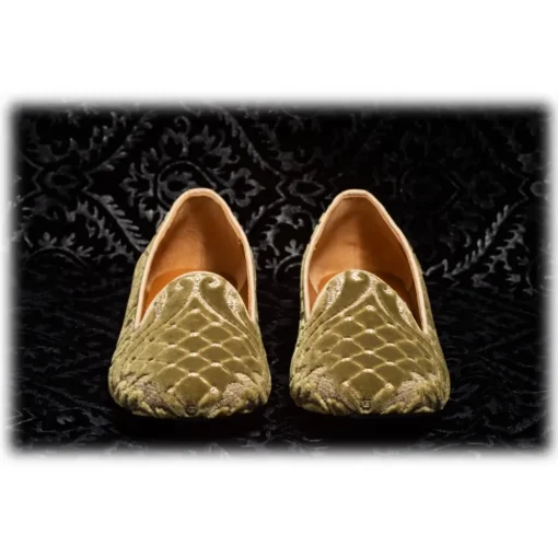 Venetian Reflections by Nicolao Slippers-Nicolao Atelier - Slipper Shoe in Velvet Brocade - Sage Green Color Woman - Shoe - Made in Italy - Luxury Exclusive Collection - Avvenice